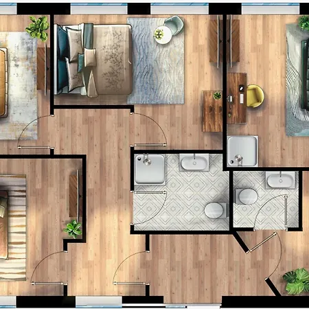 Apartment Deine Bude - 4 Doppelzimmer, 2 Baeder, Kueche