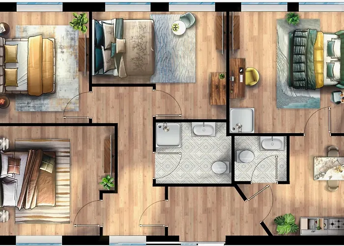 Deine Bude - 4 Doppelzimmer, 2 Baeder, Kueche